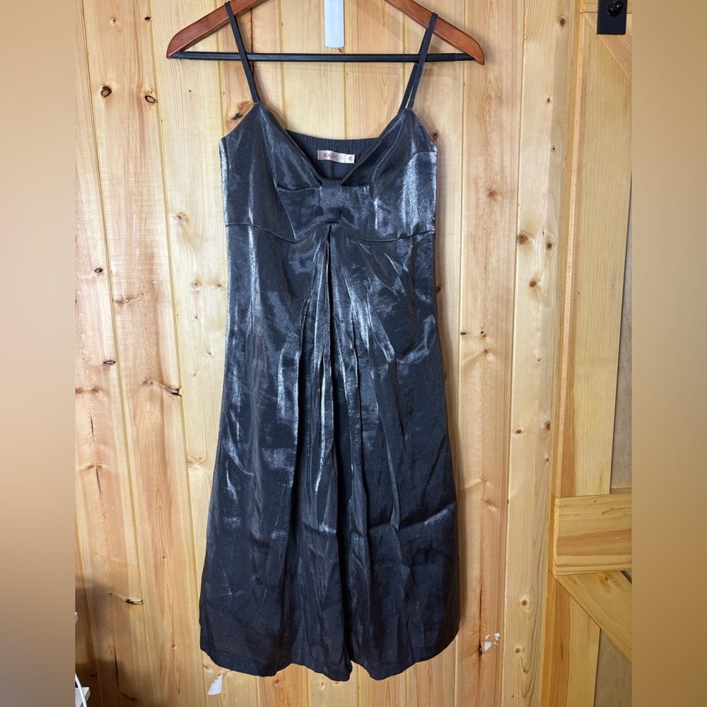 Women Metallic Babydoll Bow Dress Grey Silver Sz 38 Galactic New years Ethereal
